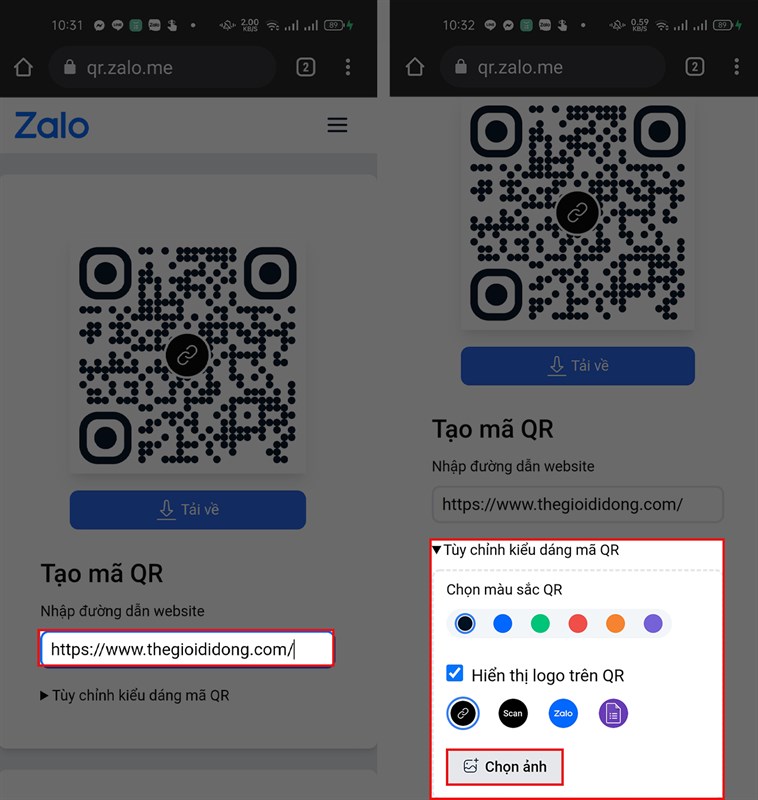 cách tạo mã QR bằng Zalo QR