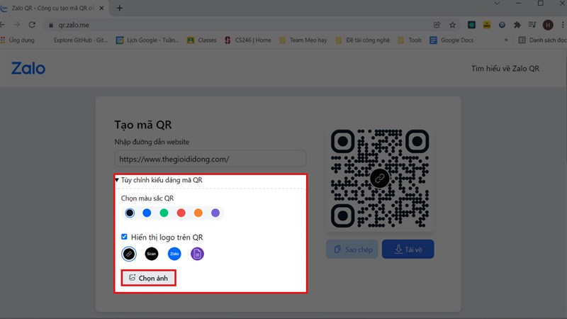 cách tạo mã QR bằng Zalo QR