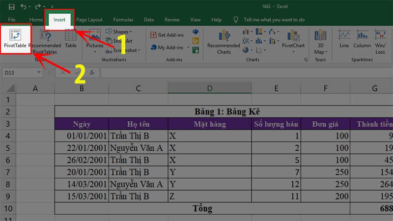 Chọn PivotTable